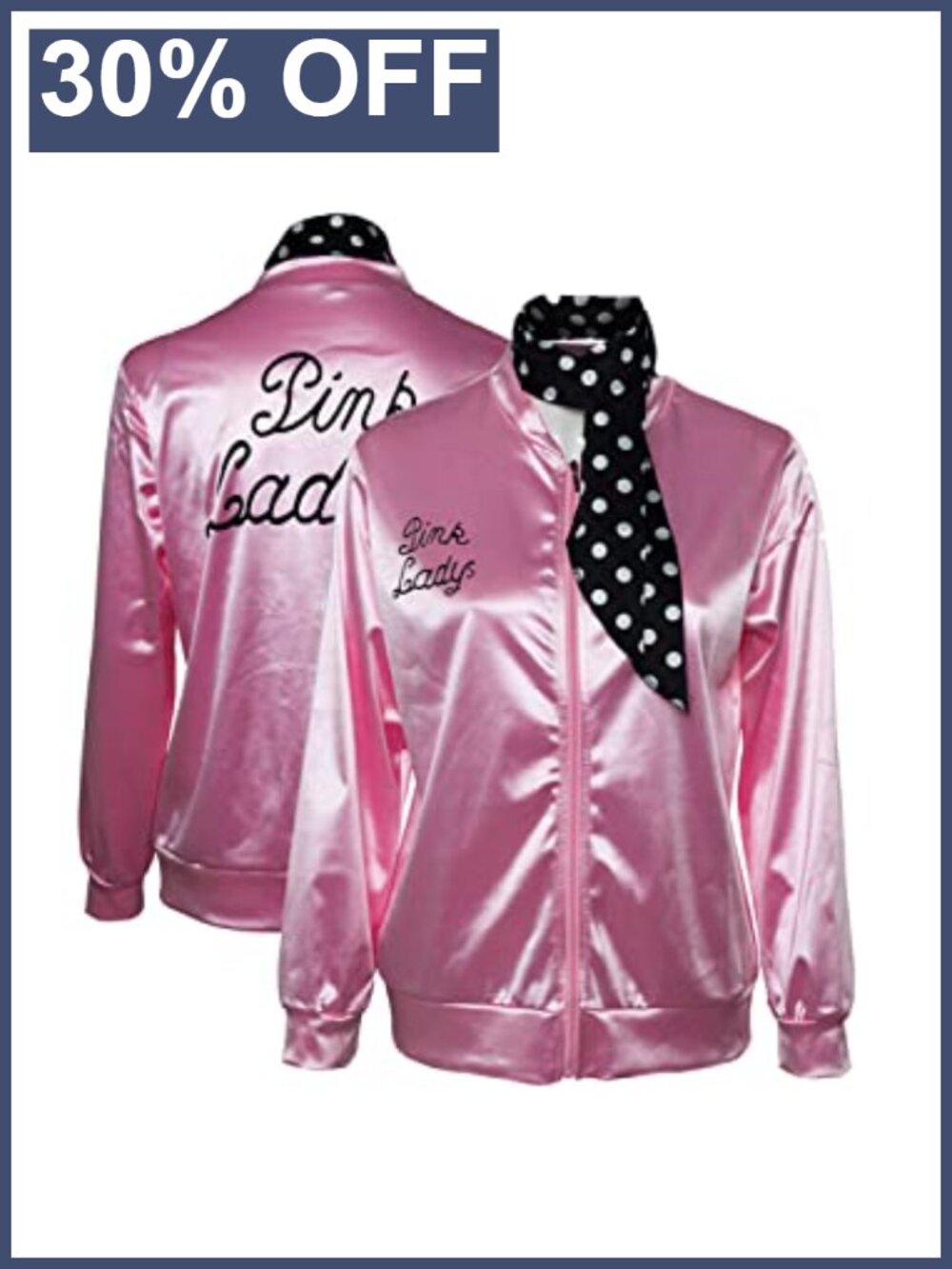 Vintage 1950s Pink Satin Zip-Up Jacket & Scarf Costume Set Halloween